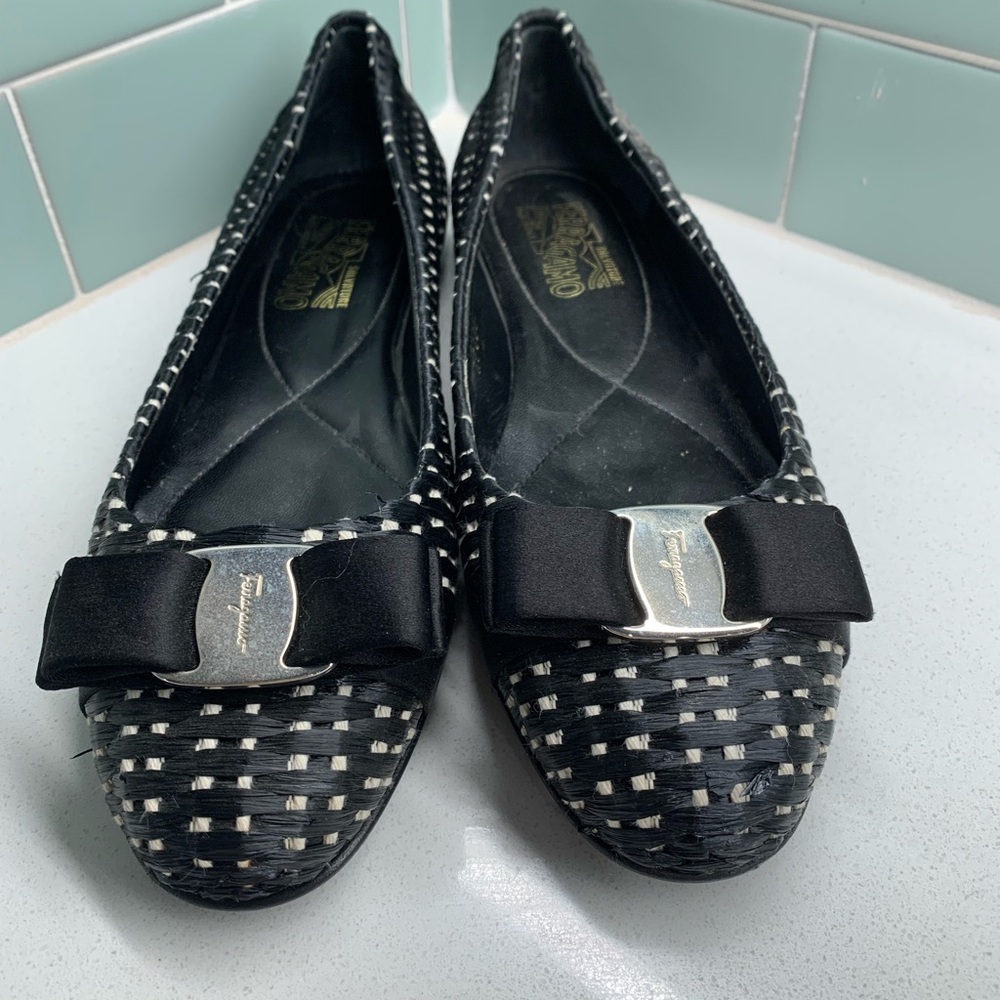 Salvatore Ferragamo Black and White Studded Flats